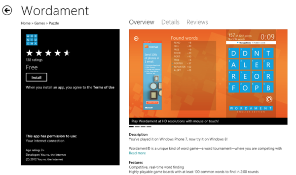 Windows 8 Market  Wordament Game App RS