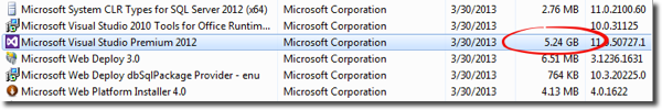 Visual Studio Installation Size