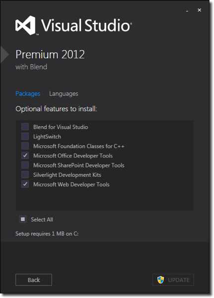 Visual Studio Installer Feature Options