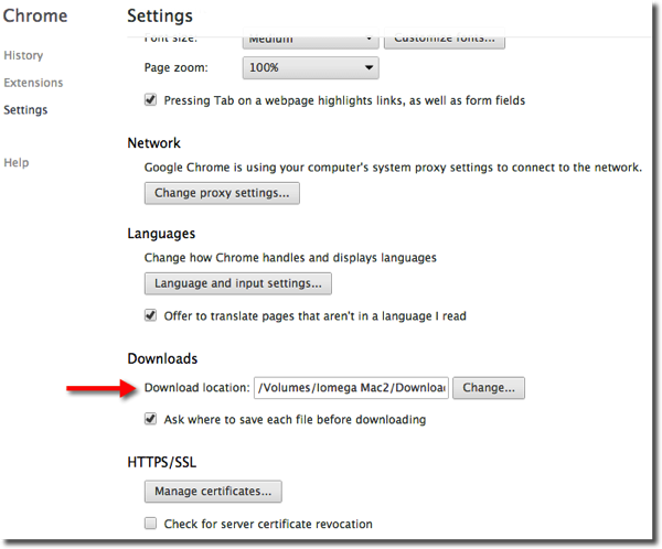 Chrome Download Location Settings