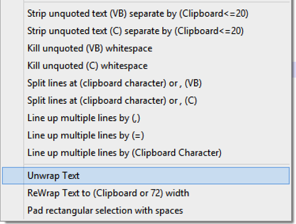Notepad++ TextFxUnwrapText