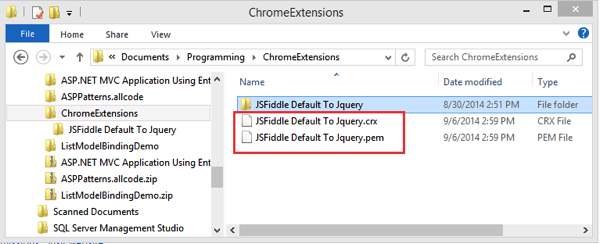 JSFiddle Chrome Extension CRX PEM files